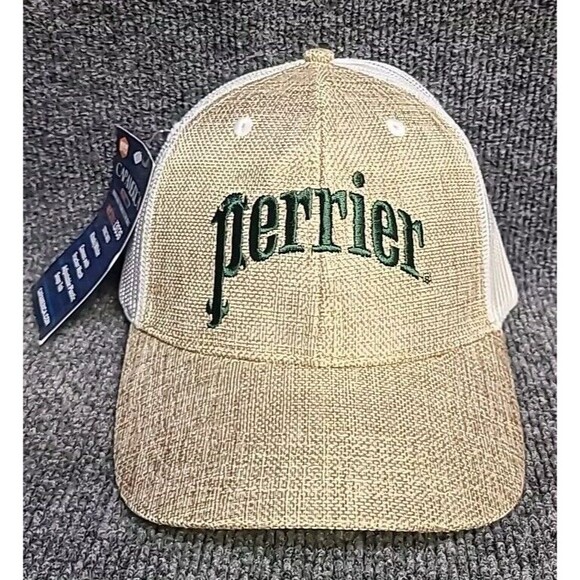 NWT Perrier Water Canvas Trucker Mesh Hat Cap America - Picture 1 of 5